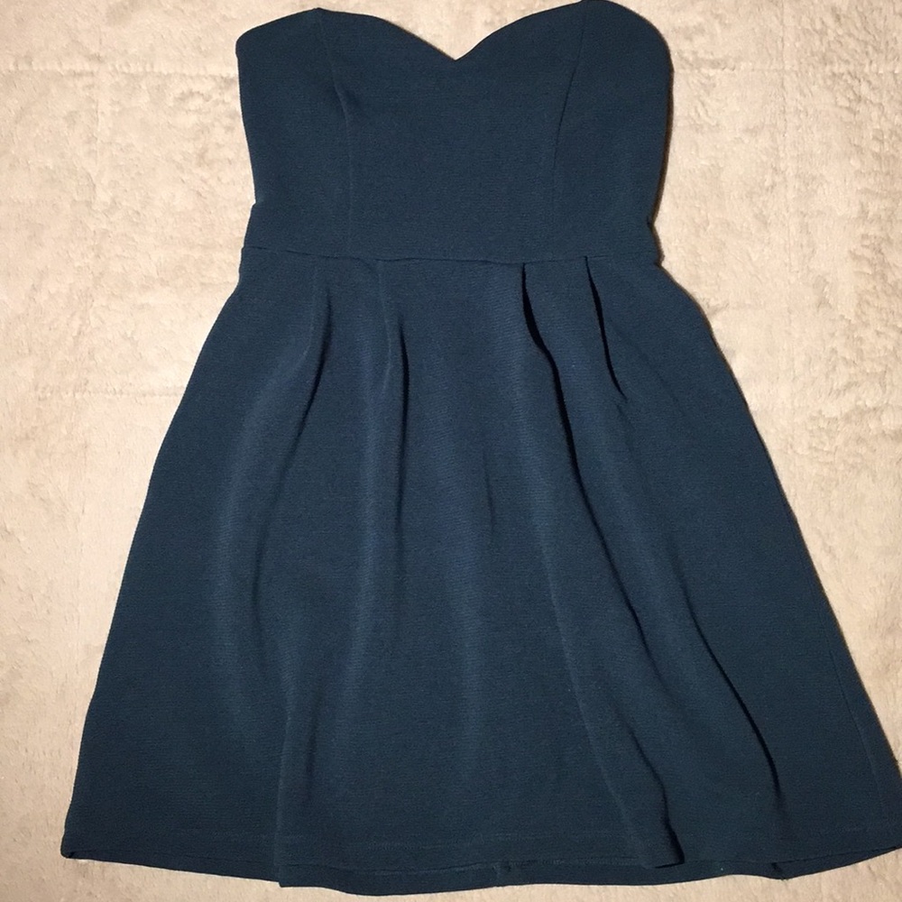 Strapless forest green mini dress